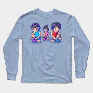 Cute People Running Cartoon Long Sleeve T-Shirt